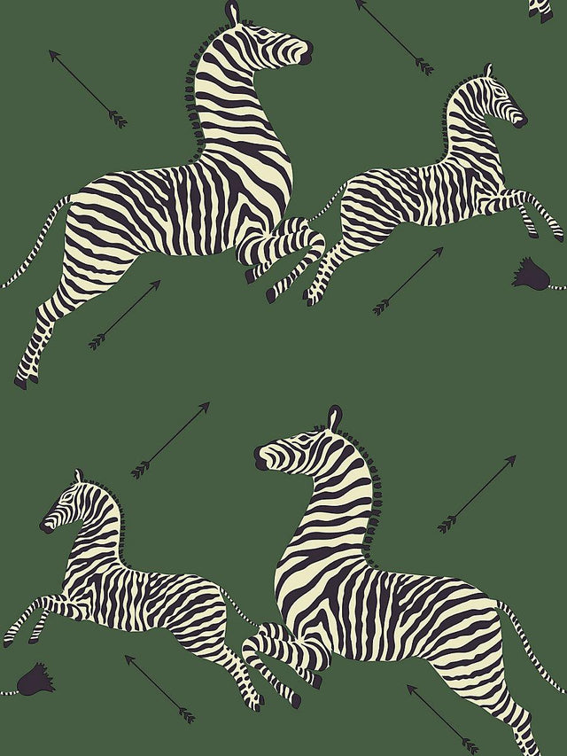 Scalamandre Zebras | Removable Serengeti Green Wallpaper