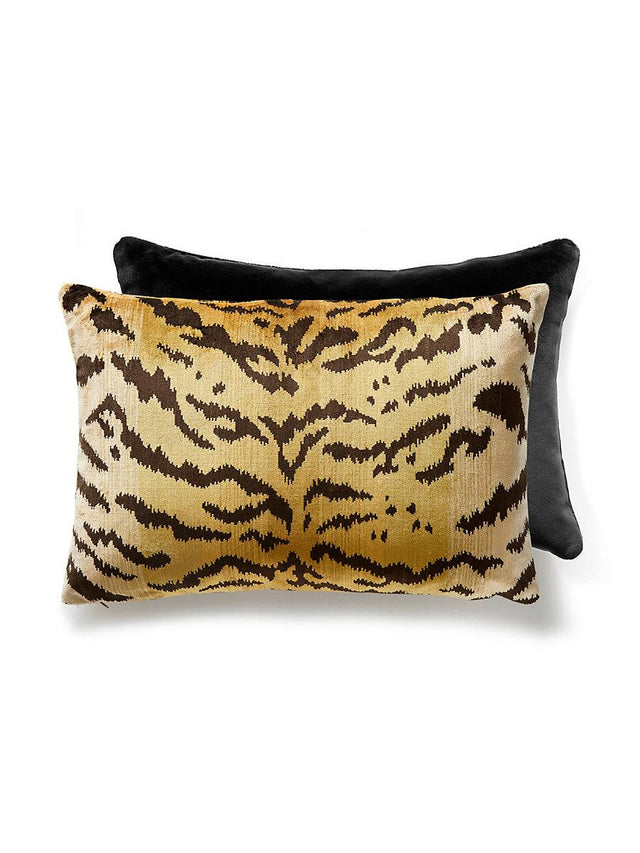 Scalamandre Tigre | Silk/Velvet 22 X 14 - Ivory, Gold & Black / Black Decorative Pillow