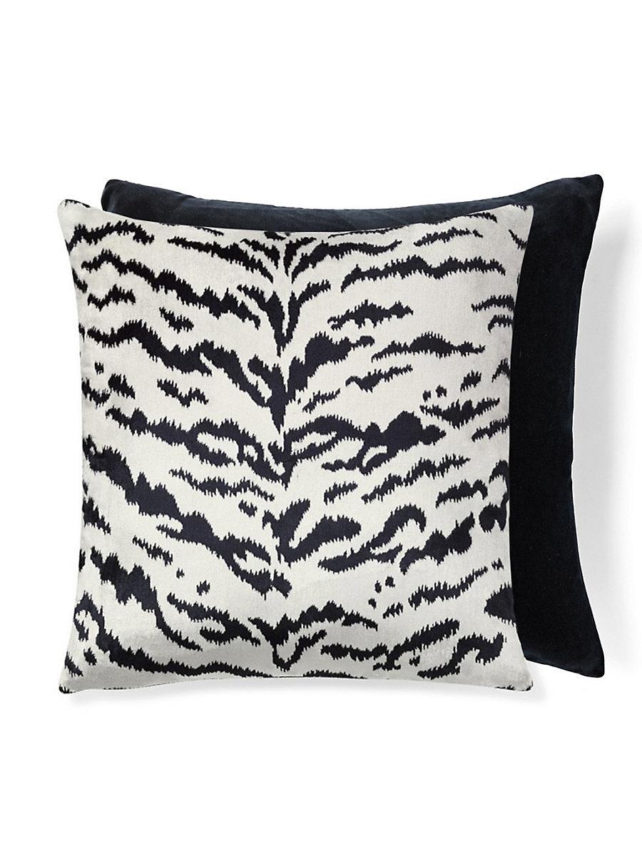 Scalamandre Tigre/Velvet 22 X 22 - Off-White & Black / Black Decorative Pillow