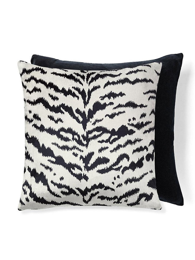 Scalamandre Tigre/Velvet 22 X 22 - Off-White & Black / Black Decorative Pillow