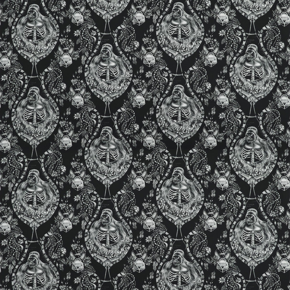 Clarke & Clarke SILVERBACK SATIN BLACK Fabric