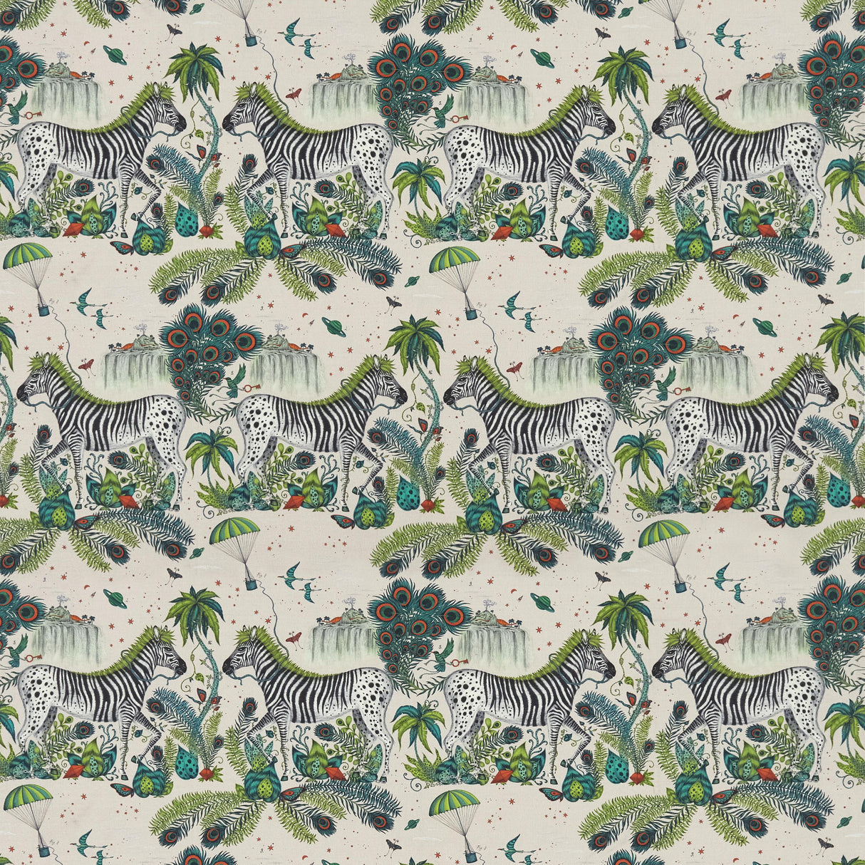 Clarke & Clarke LOST WORLD LINEN GREEN Fabric
