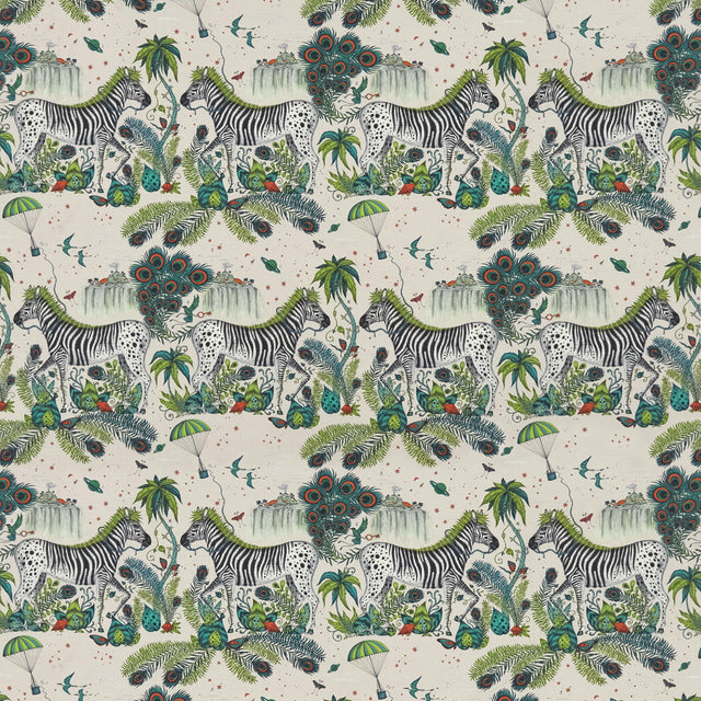 Clarke & Clarke LOST WORLD LINEN GREEN Fabric