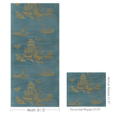 Brunschwig & Fils LA PAGODE TEAL Wallpaper