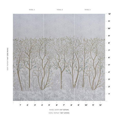 Schumacher Brindille Golden Accented Panelset Dove Wallpaper