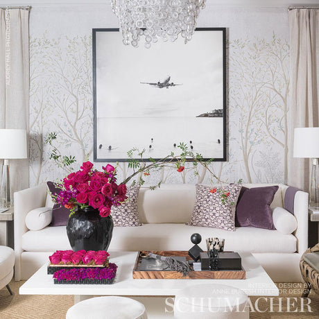 Schumacher Brindille Golden Accented Panelset Dove Wallpaper
