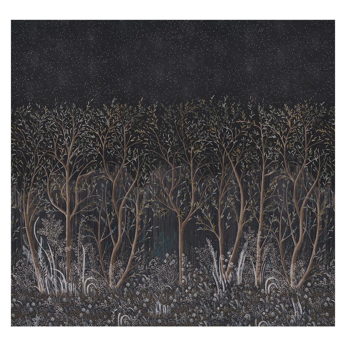 Schumacher Brindille Golden Accented Panelset Carbon Wallpaper