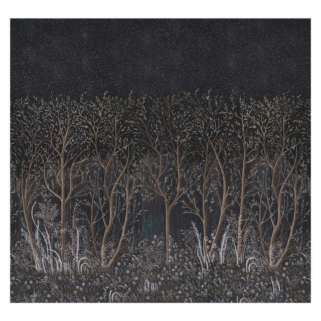 Schumacher Brindille Golden Accented Panelset Carbon Wallpaper