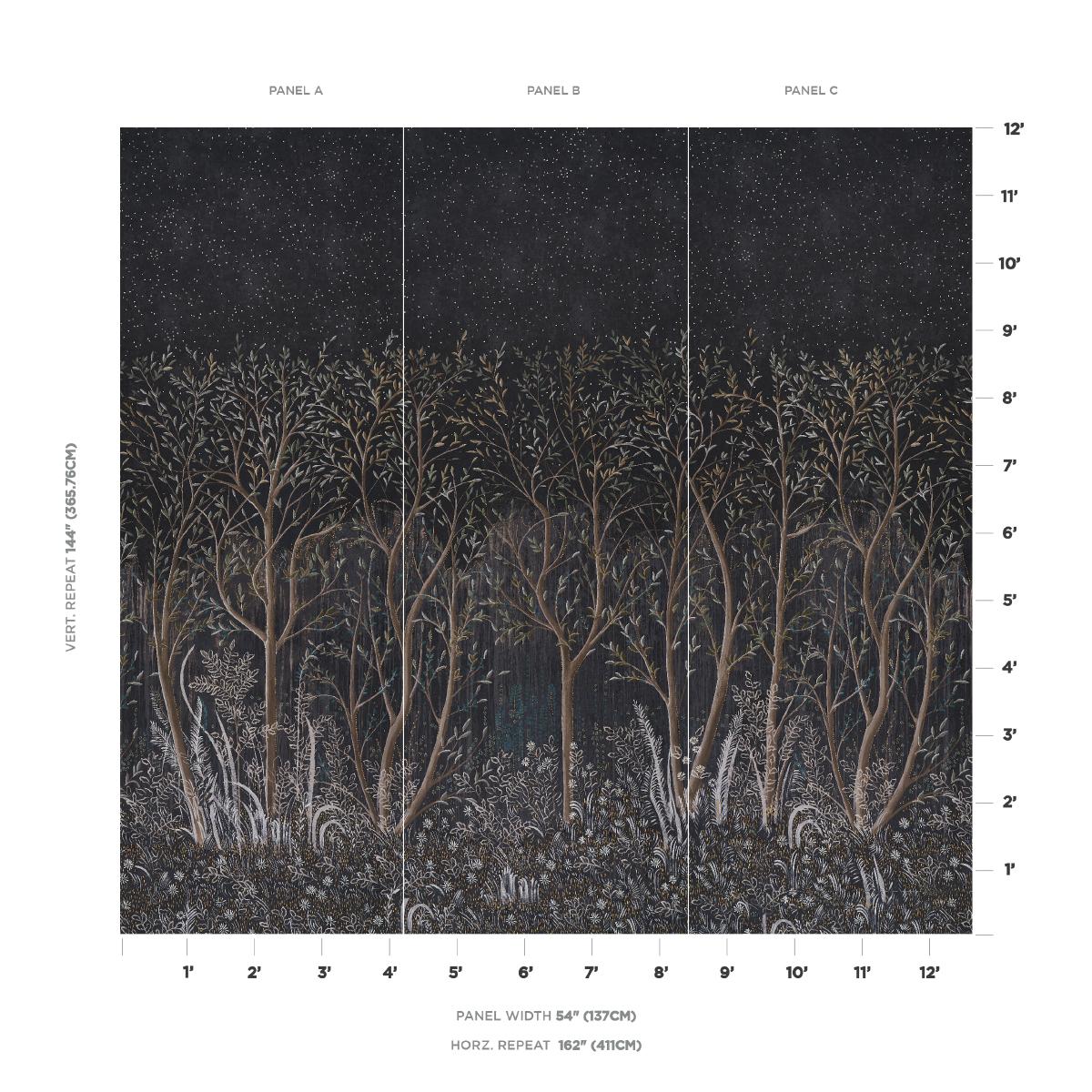 Schumacher Brindille Golden Accented Panelset Carbon Wallpaper