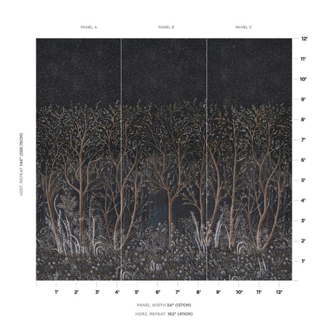 Schumacher Brindille Golden Accented Panelset Carbon Wallpaper