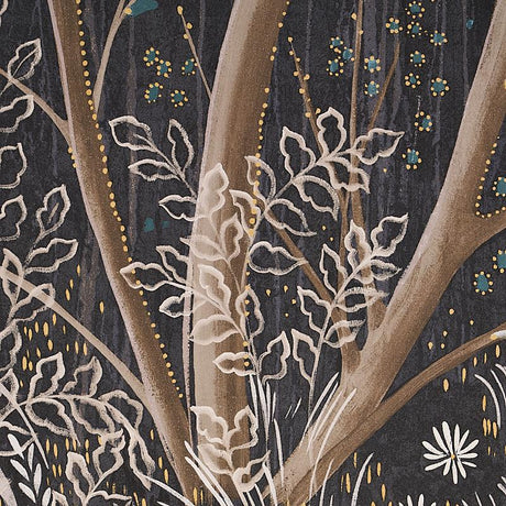 Schumacher Brindille Golden Accented Panelset Carbon Wallpaper