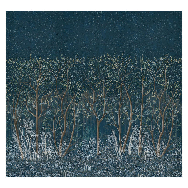 Schumacher Brindille Golden Accented Panelset Peacock Wallpaper