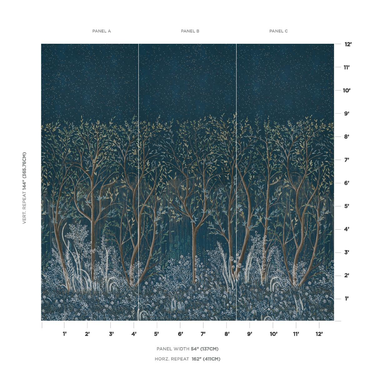 Schumacher Brindille Golden Accented Panelset Peacock Wallpaper