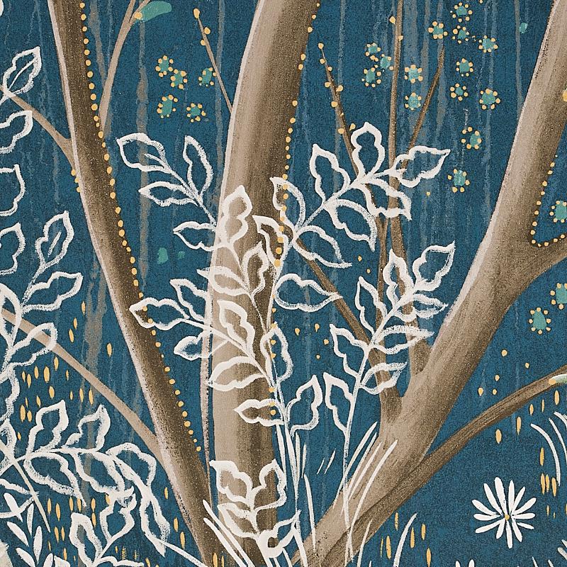 Schumacher Brindille Golden Accented Panelset Peacock Wallpaper