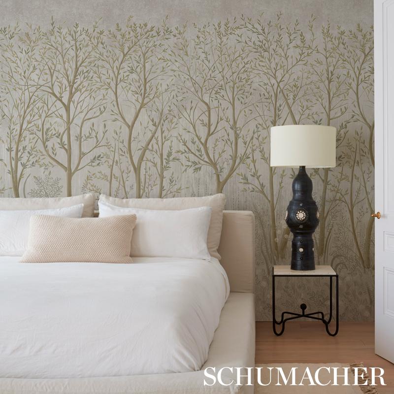 Schumacher Brindille Golden Accented Panelset Peacock Wallpaper