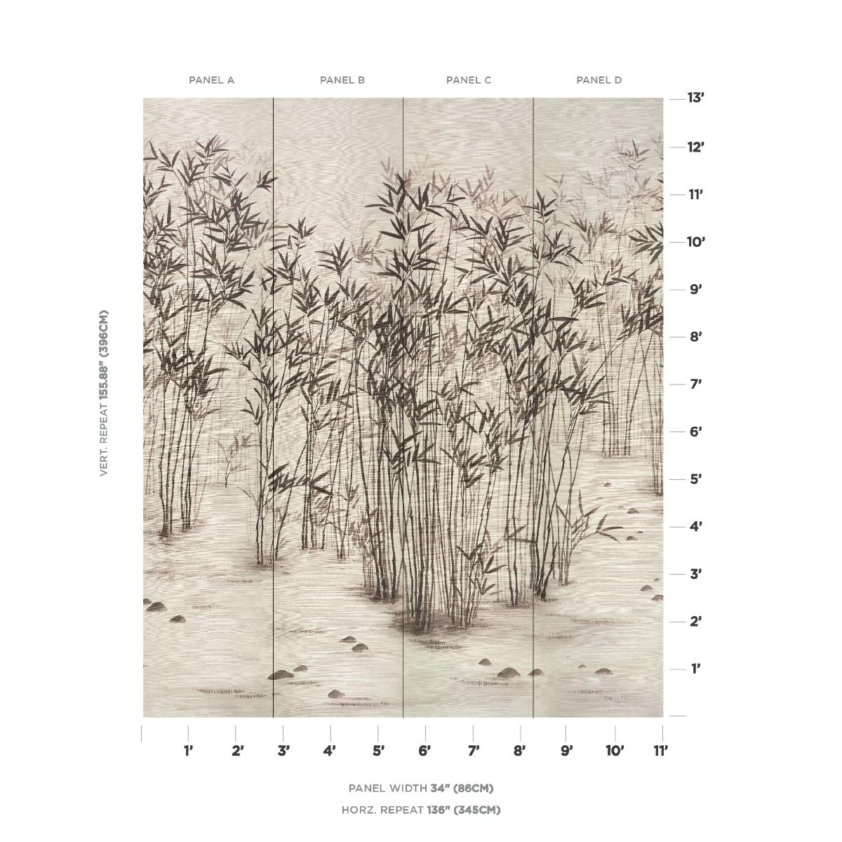 Schumacher Kanji Sisal Panel Set Ink Wallpaper