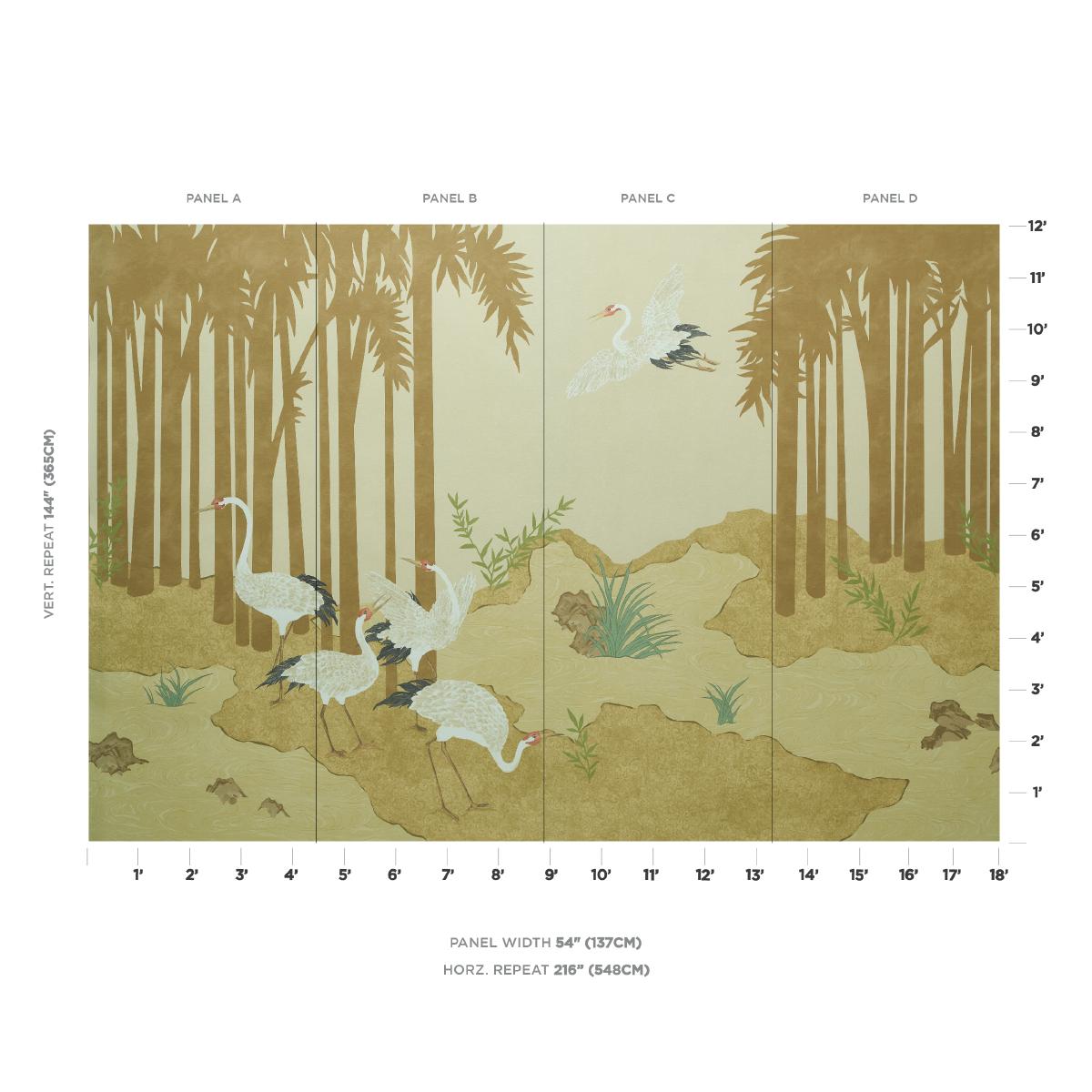 Schumacher Yashinoki Crane Panel Set Gold Wallpaper