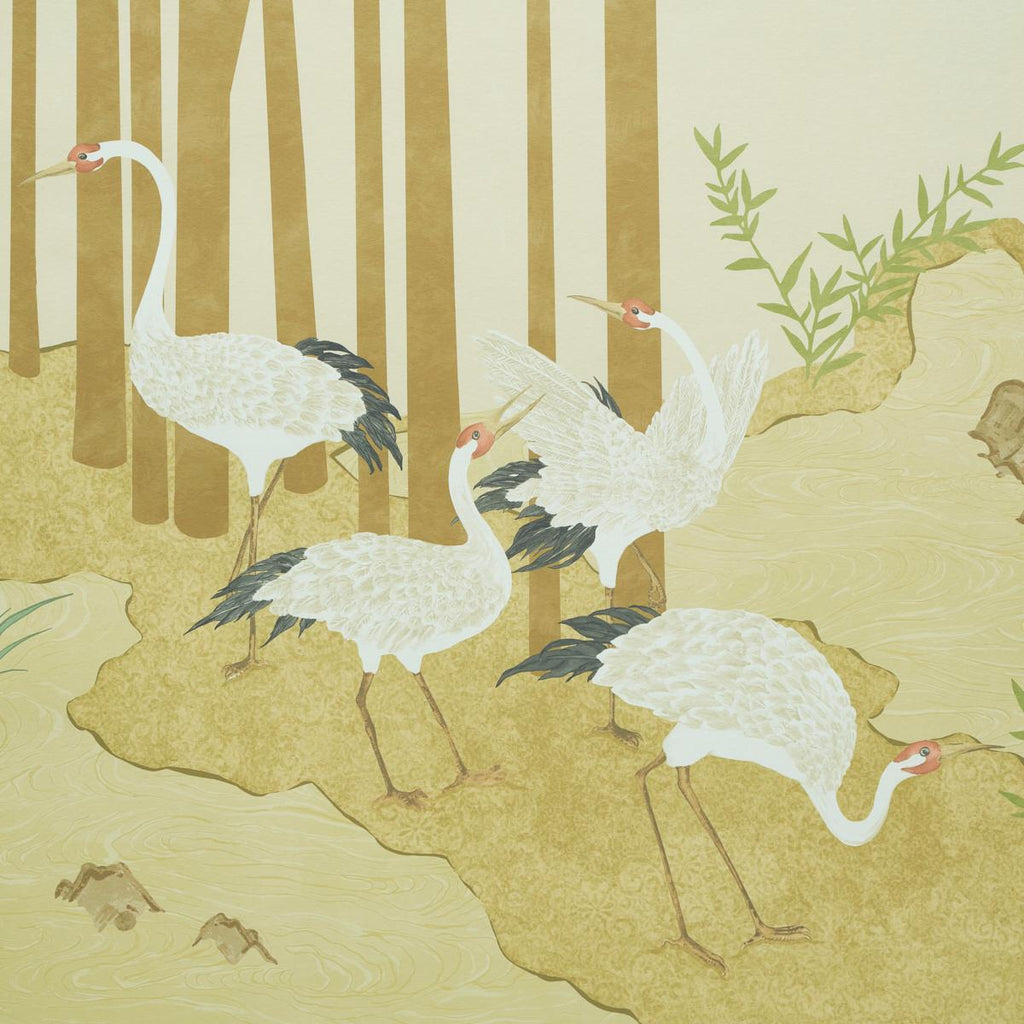 Schumacher Yashinoki Crane Panel Set Gold Wallpaper