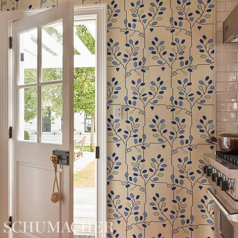 Schumacher Tumble Weed Delft Blue Wallpaper – DecoratorsBest