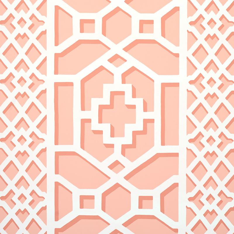 Schumacher Zanzibar Trellis Coral Wallpaper