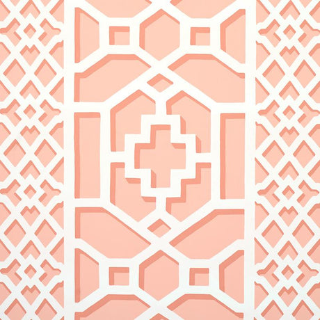 Schumacher Zanzibar Trellis Coral Wallpaper