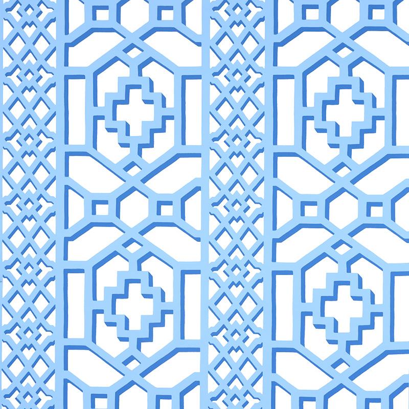 Schumacher Zanzibar Trellis Blue Wallpaper