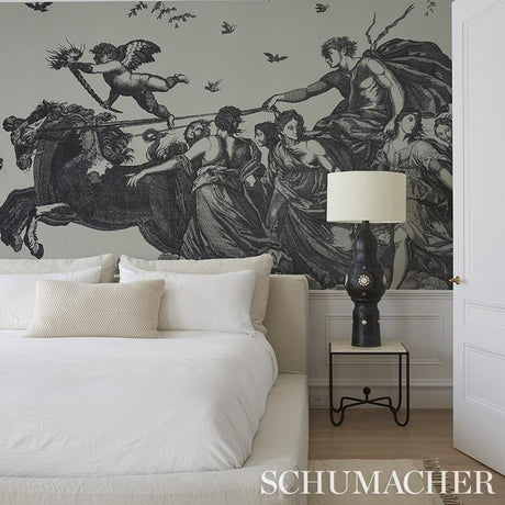 Schumacher Chariot Of Dawn Toile Panel Set Black Wallpaper