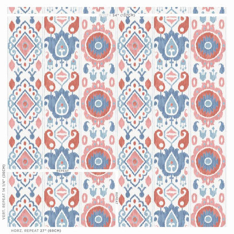 Schumacher Elizia Ikat Rose & Indigo Wallpaper