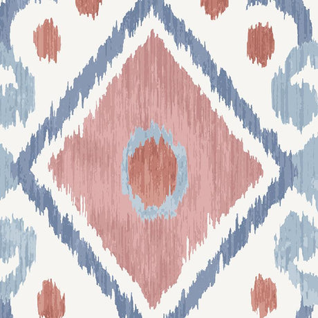Schumacher Elizia Ikat Rose & Indigo Wallpaper