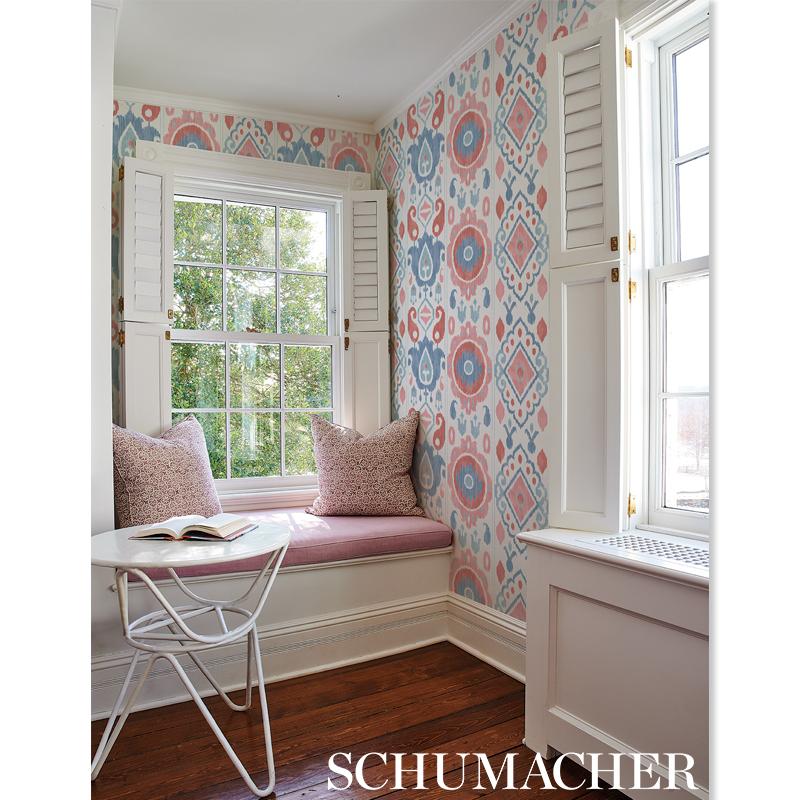 Schumacher Elizia Ikat Rose & Indigo Wallpaper