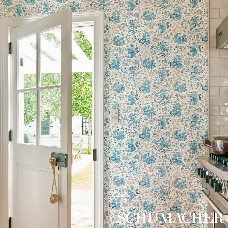 Schumacher Pomegranate Botanical Blue Wallpaper