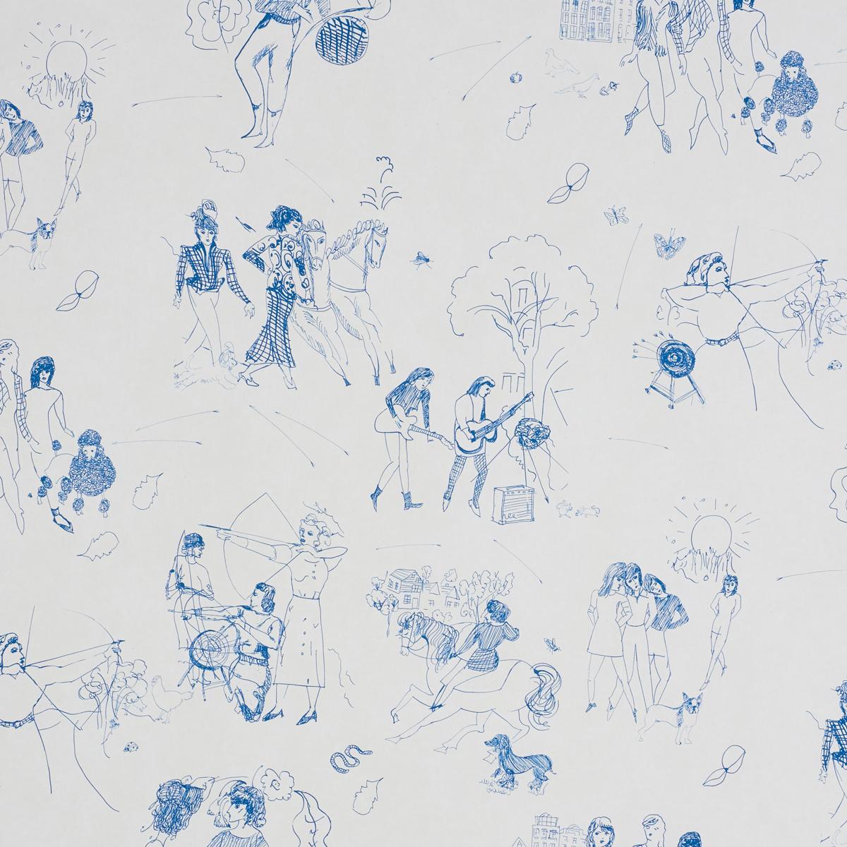 Schumacher Toile De Femmes Indigo Wallpaper