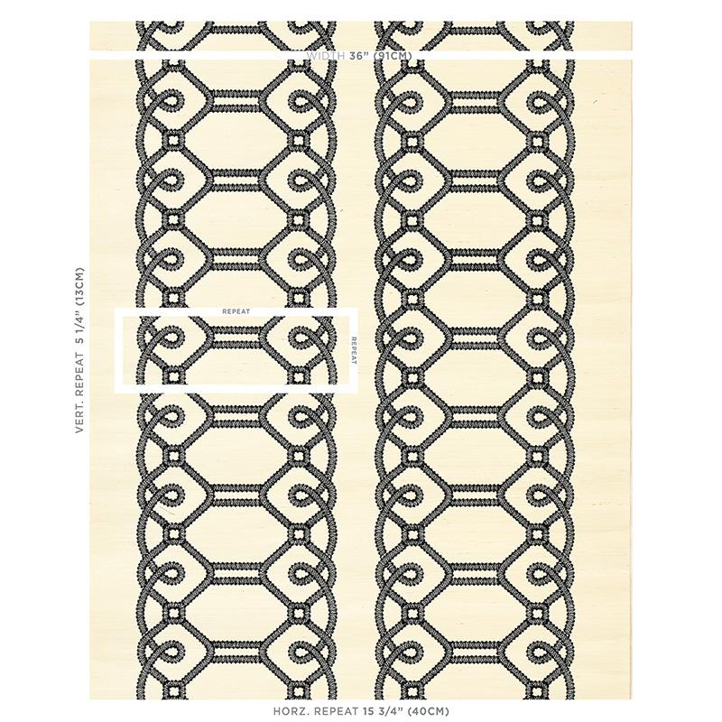 Schumacher Ziz Embroidered Sisal Black Wallpaper