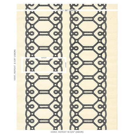 Schumacher Ziz Embroidered Sisal Black Wallpaper