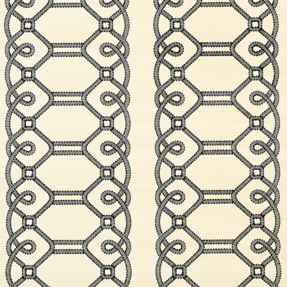 Schumacher Ziz Embroidered Sisal Black Wallpaper