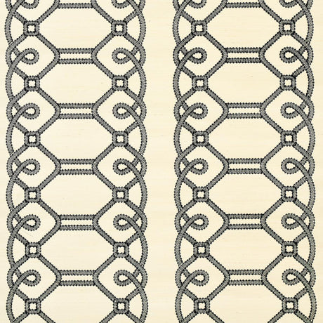 Schumacher Ziz Embroidered Sisal Black Wallpaper