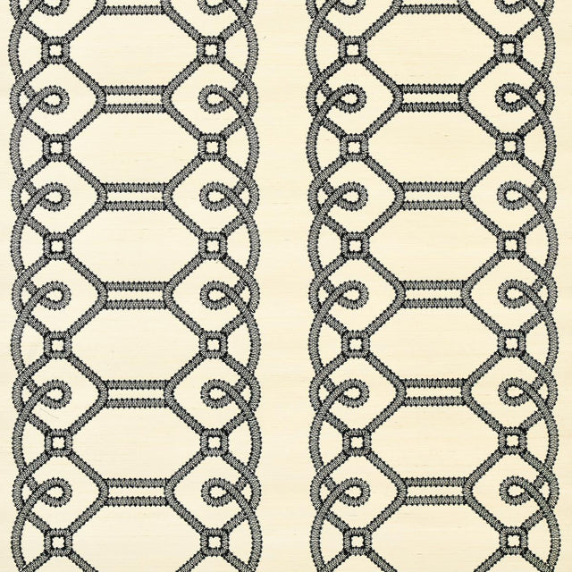 Schumacher Ziz Embroidered Sisal Black Wallpaper