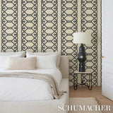 Schumacher Ziz Embroidered Sisal Black Wallpaper