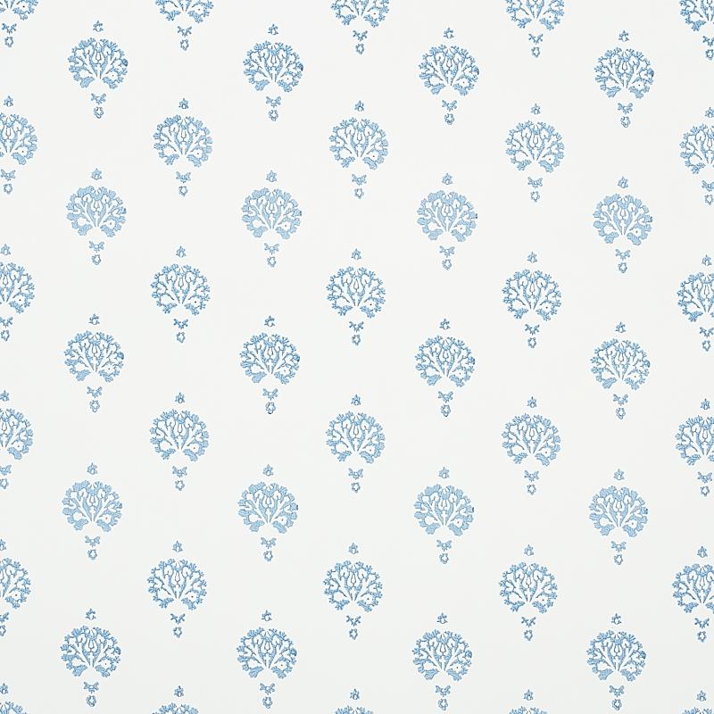 Schumacher Dahlia Hand Blocked Print Blue Wallpaper