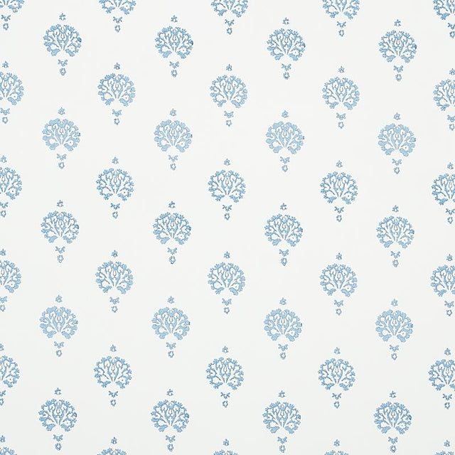 Schumacher Dahlia Hand Blocked Print Blue Wallpaper