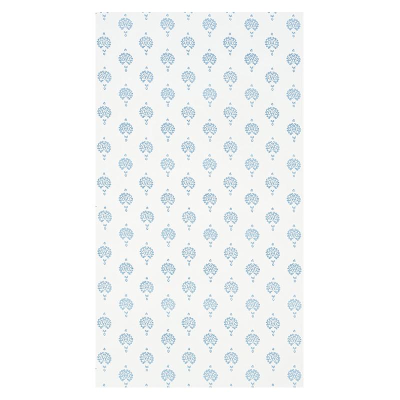 Schumacher Dahlia Hand Blocked Print Blue Wallpaper