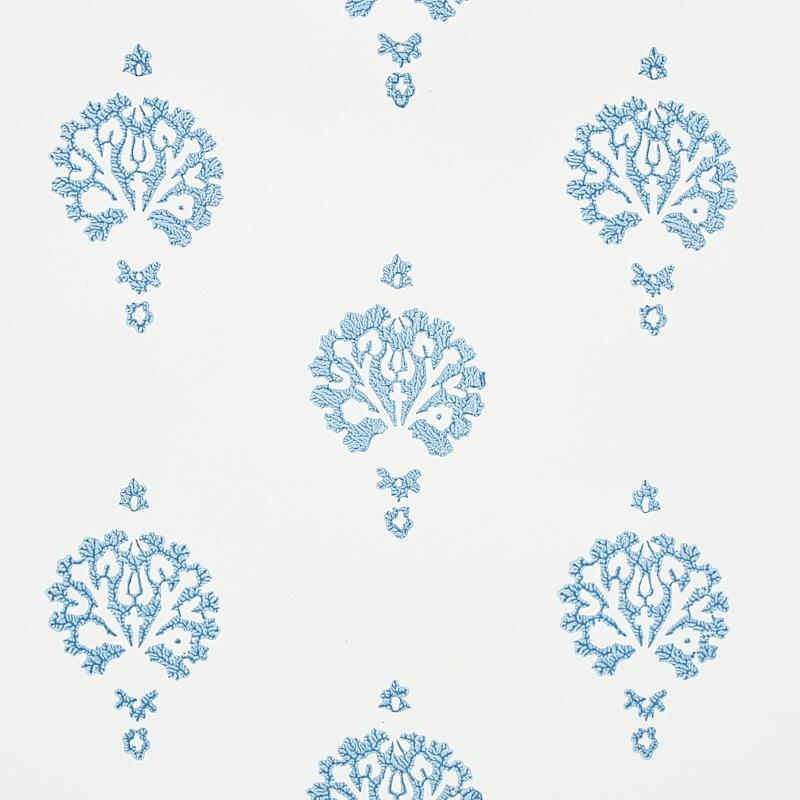 Schumacher Dahlia Hand Blocked Print Blue Wallpaper