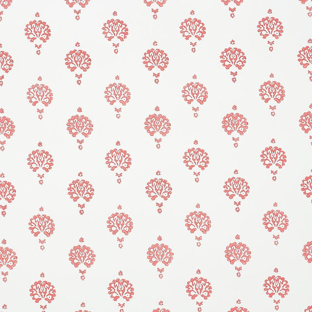 Schumacher Dahlia Hand Blocked Print Red Wallpaper