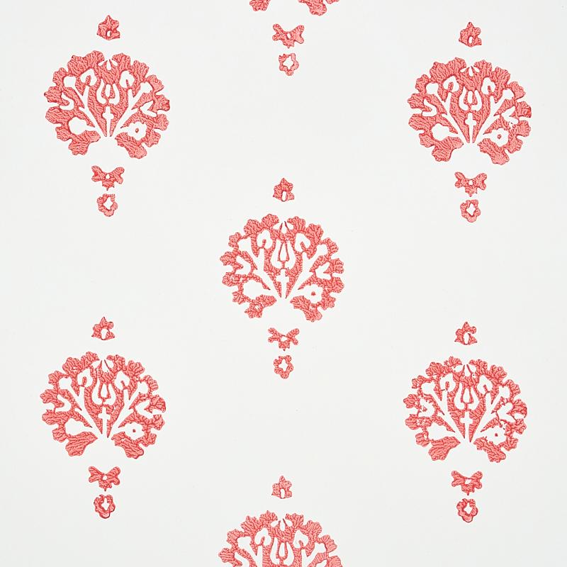 Schumacher Dahlia Hand Blocked Print Red Wallpaper
