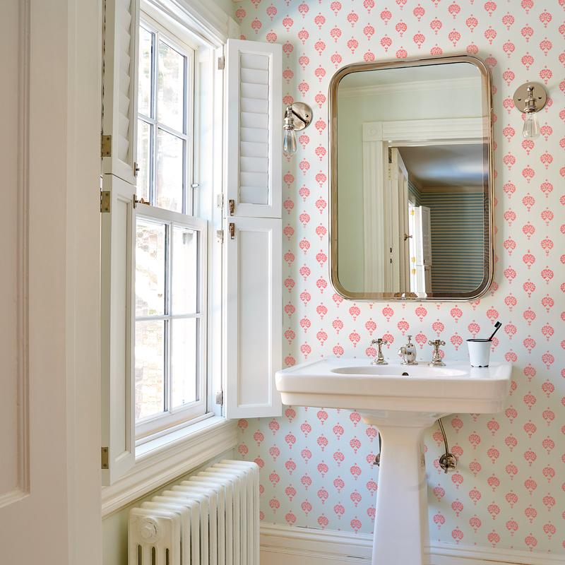 Schumacher Dahlia Hand Blocked Print Red Wallpaper