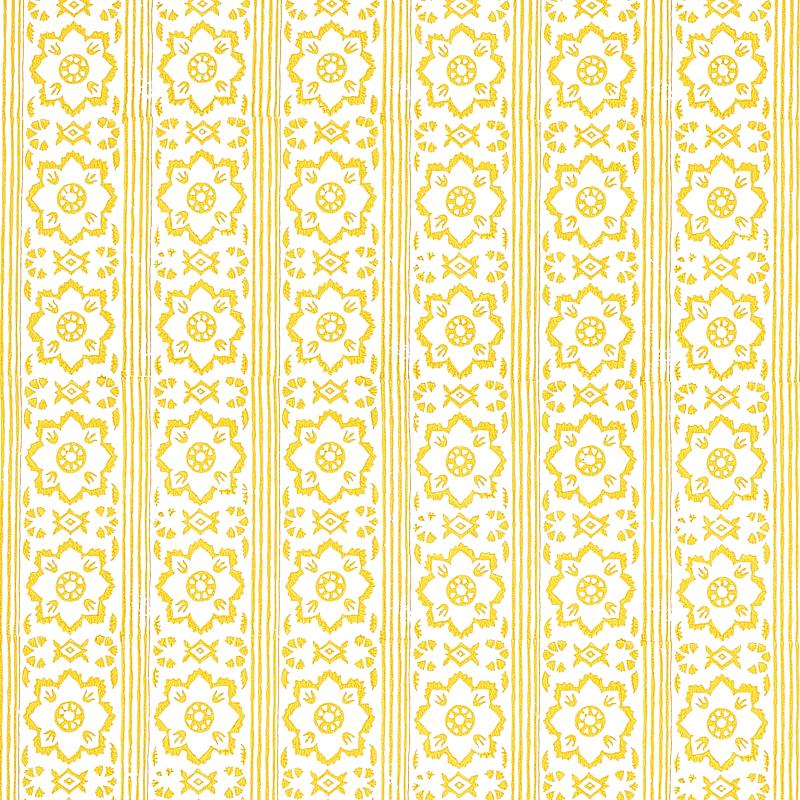 Schumacher Sunda Hand Blocked Print Yellow Wallpaper