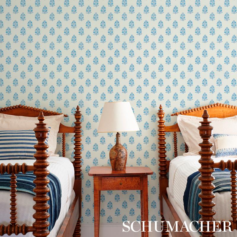 Schumacher Aditi Blue Wallpaper