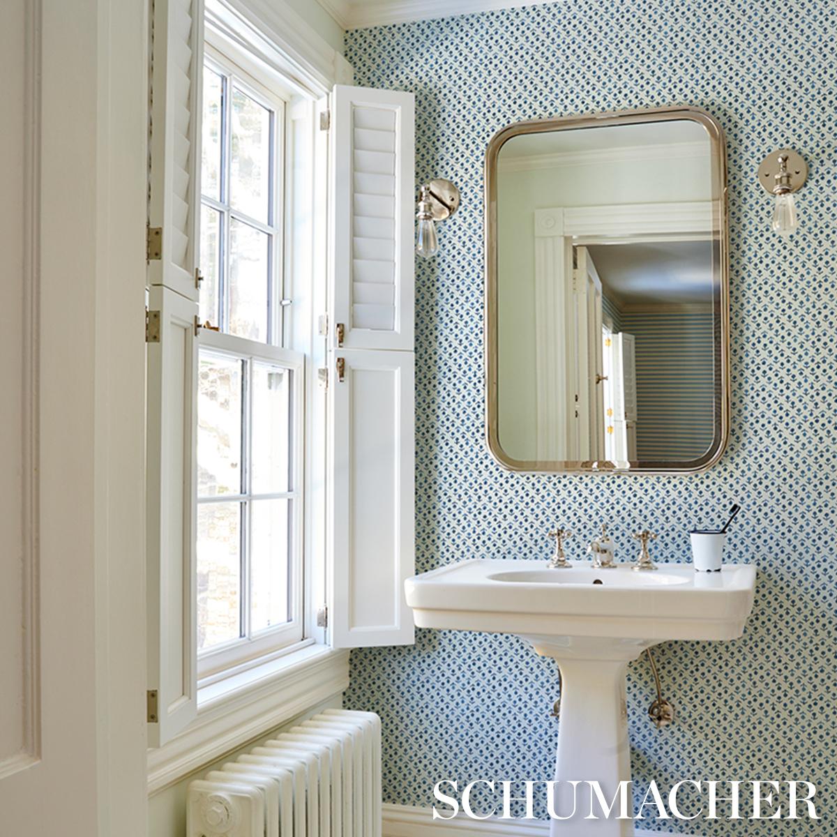 Schumacher Beatriz Indigo Wallpaper