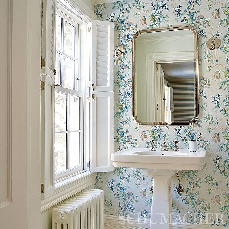 Schumacher Del Tesoro Pink & Aqua Wallpaper