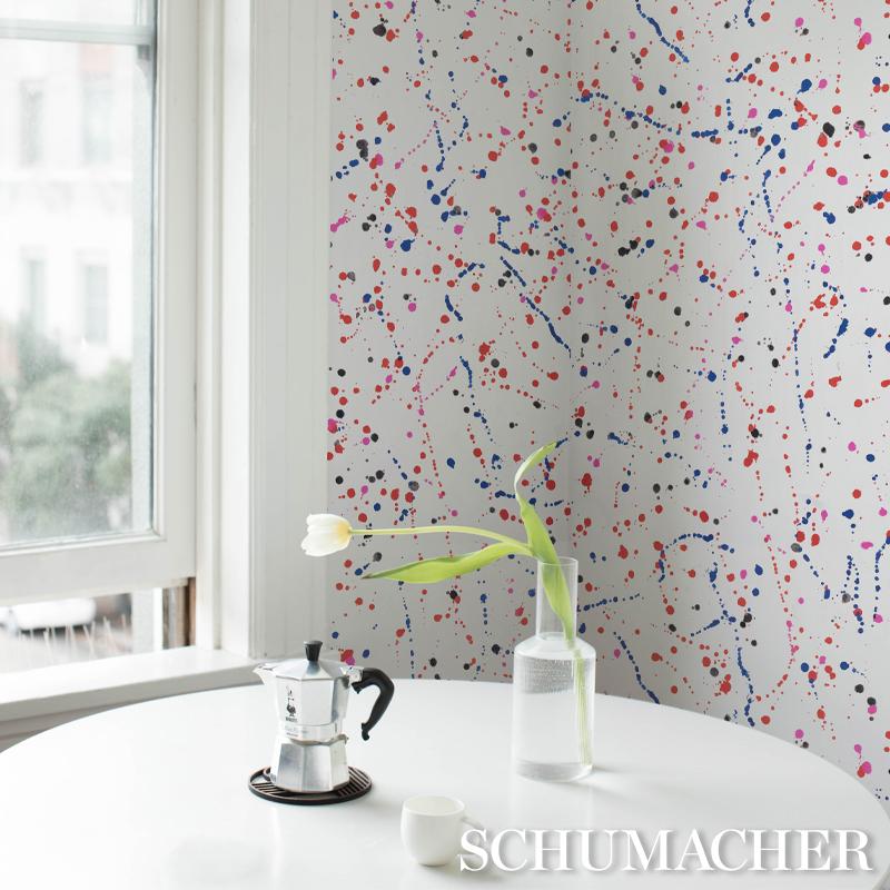 Schumacher Ink Splash Red & Blue Wallpaper
